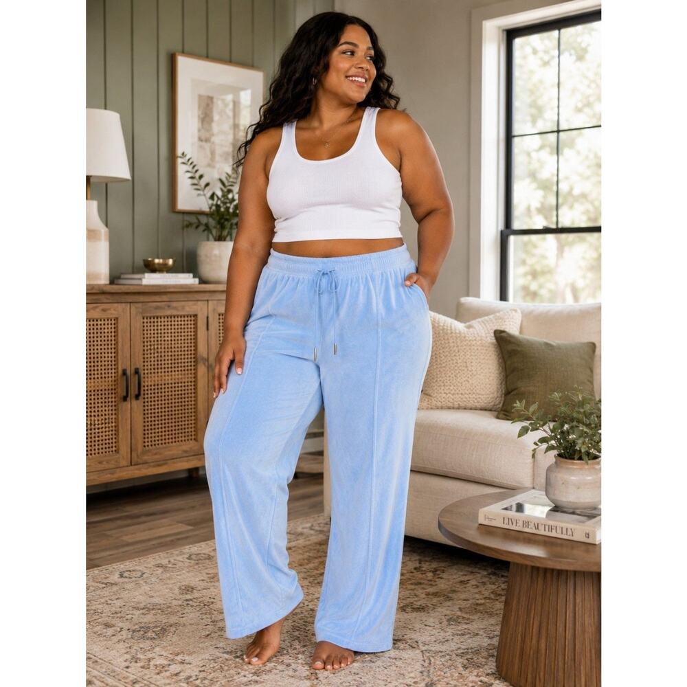 NWT Universal Thread Women's Baby Blue Velour Wide Leg Lounge Pants XXL NWT